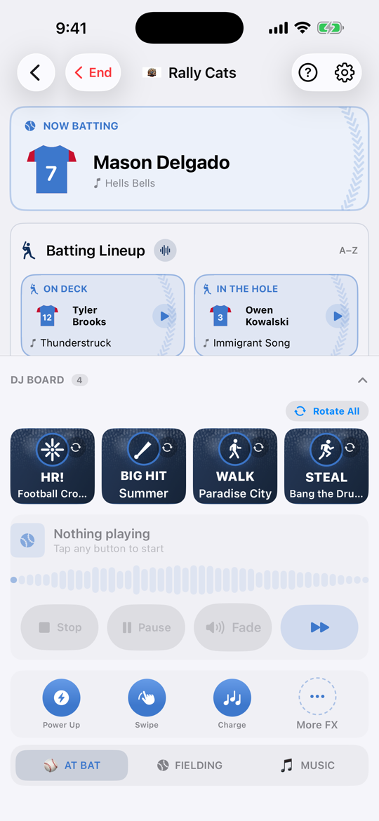 The Baseball Game Day board in GameDay Music