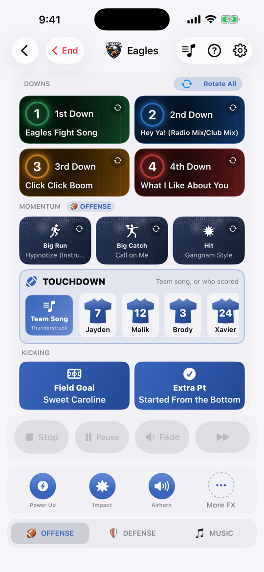The Football Game Day board in GameDay Music
