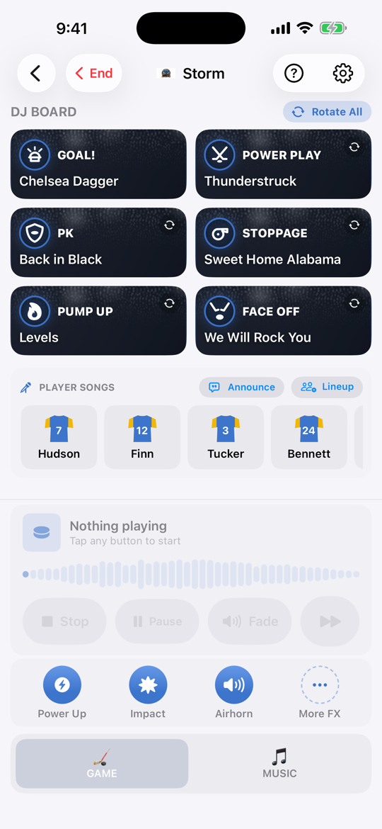 The Hockey Game Day board in GameDay Music
